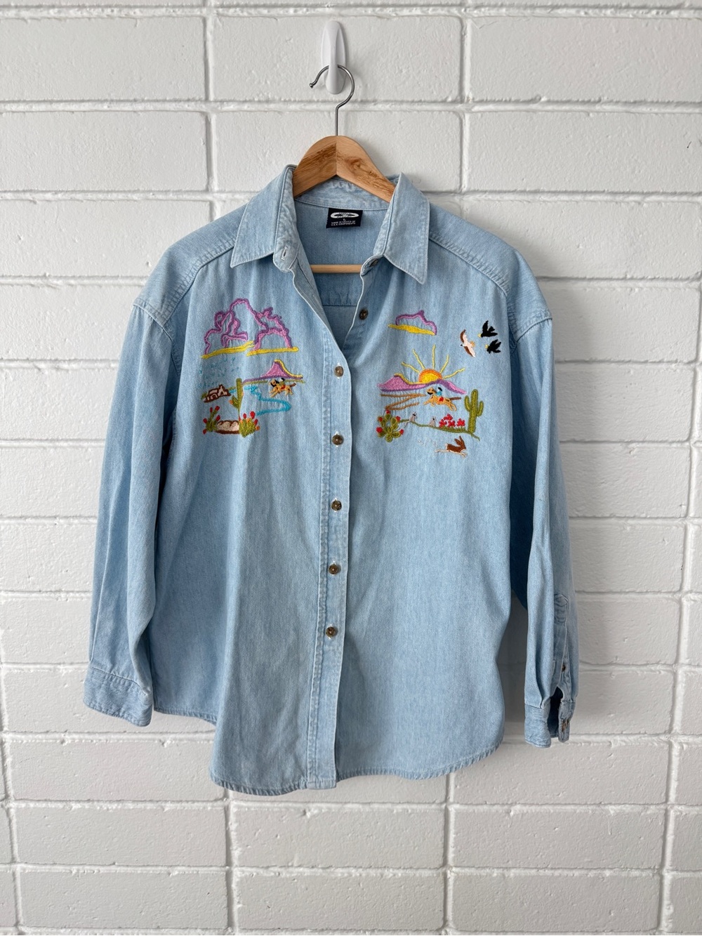 Vintage Embroidered Denim Button Shirt Large